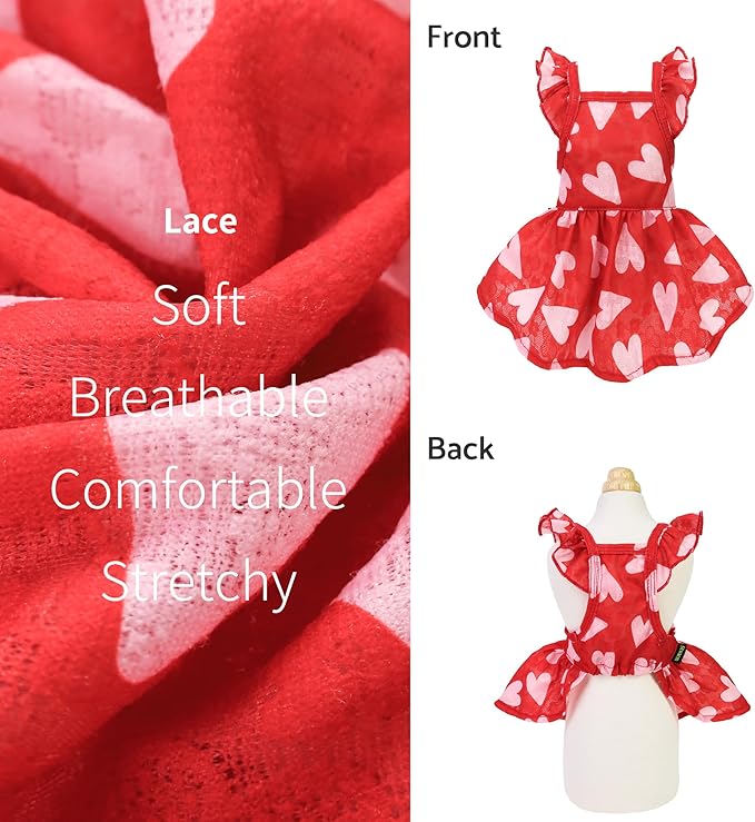 Fitwarm Valentines Day Sweet Heart Dog Dress, Dog Holiday Outfit, Dog Clothes for Small Dogs Girl, Pet Chihuahua Apparel, Red, Pink, XS
