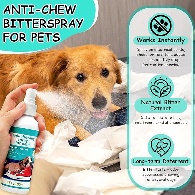 Bitter Apple Spray for Dogs to Stop Chewing,No Chew Spray for Dogs-Effective Indoor Deterrent Training Corrector for Anti-Scratch, Furniture Protection