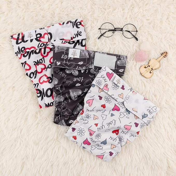 CuteBone Washable Dog Diapers Female No Tail Hole 3 Pack Reusable Doggie Period Training Pants for Docked-Tail Frenchie French Bulldog Boston Terrier Without Tail WWD03L