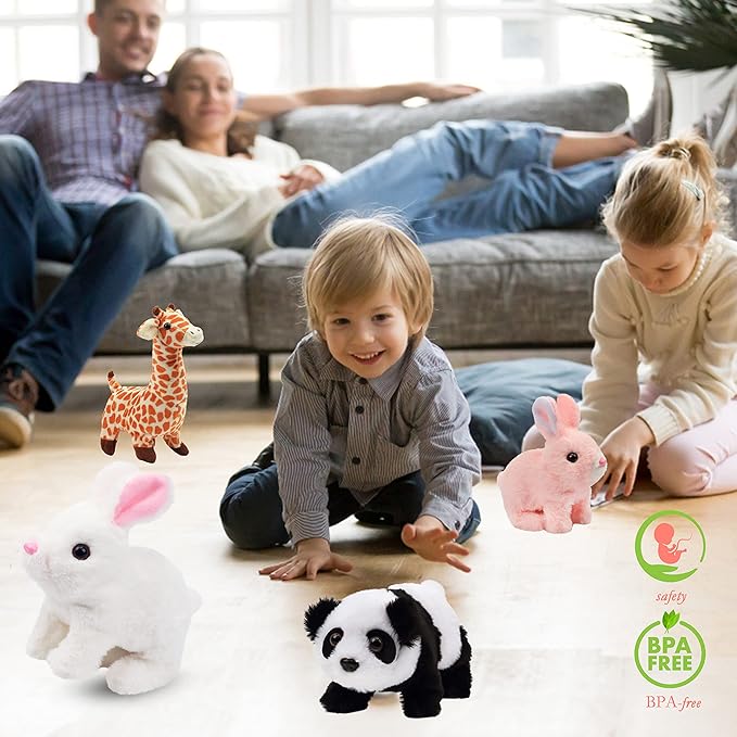 Hopearl Hopping Rabbit Interactive Electronic Pet Plush Bunny Toy with Sounds and Movements Animated Walking Wiggle Ears Twitch Nose Gift for Toddlers Birthday, Pink, 7''