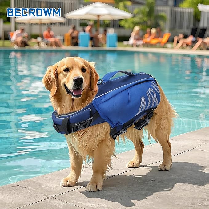 Dog Life Jacket Ripstop Dogs Life Vest for Swimming Boating Dog Safety Vest Adjustable Preserver with High Buoyancy and Durable Rescue Handle for Small,Medium,Large Dogs (Large)