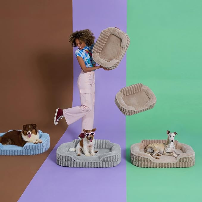 LE SURE Cute Dog Bed Medium Size Dog, Orthopedic Waterproof Medium Pet Beds with Sides, High Back Non-Slip Bottom and Egg-Crate Foam Pet Couch Sofa with Washable Removable Cover, Beige