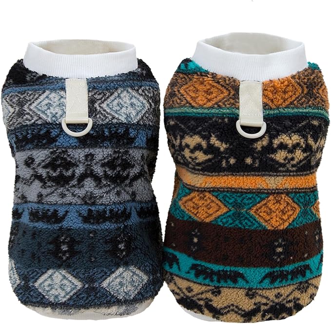 Pet Pullover Dog Sweater Ethnic Winter Puppy Clothes for Small Dogs Cats Warm Dog Knitwear Outfits Doggy Knitted Clothing with D-Ring, 2 Pack, Khaki Grey, X-Large