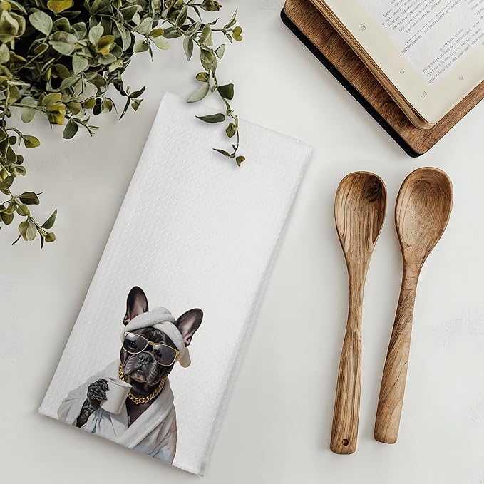 Funny French Bulldog Bathroom Hand Towels, Frenchie Mom Gifts, Dog Bathroom Decor, French Bulldog Gifts Decorative Hand Towels for Bath Room Washroom Spa Gym, 16x24 Inches