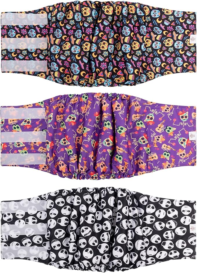 CuteBone Halloween Male Dog Diapers Belly Bands 3 Pack for Male Dogs Wraps Washable Doggie Pants DM23XL