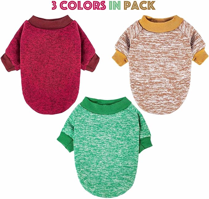 Dog Sweater, Dog Sweaters for Small Dogs, 2, 3 Pack Warm Soft Pet Clothes for Puppy, Medium Large Cat, Dogs Girl or Boy, Dog Shirt for Winter Christmas (Red+Green+Coffee, X-Large)