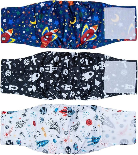 Pet Soft Dog Belly Band - 3 Packs Reusable Dog Diapers Male Dog Diapers Belly Wraps - Washable Dog Belly Bands for Male Dogs (Space, S)