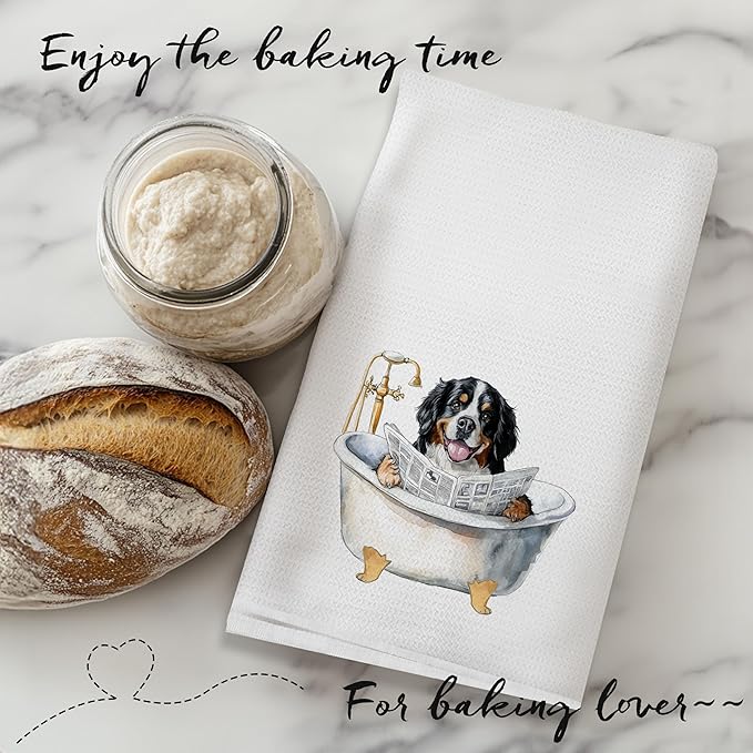 Funny Bernese Mountain Bathroom Hand Towels, Gifts for Bernese Mountain Dog Lovers, Funny Bathtub Dog Hand Towels for Bathroom Toilet Washroom Restroom Decor, 16x24 Inch Set of 2