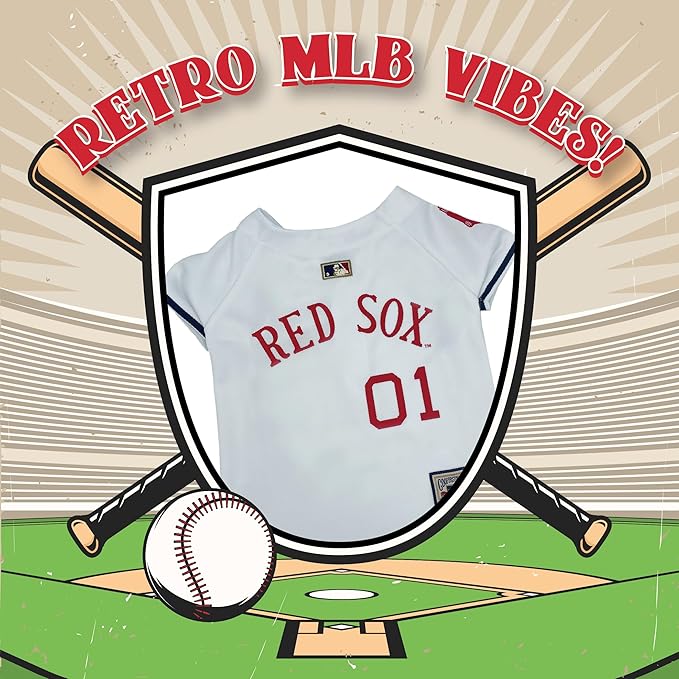 MLB Boston RED SOX Vintage Throwback Jersey for Dogs & Cats in Team Color. Comfortable Polycotton Material, Large