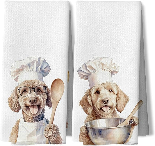 Funny Chef Goldendoodle Kitchen Dish Towels, Golden Doodle Gifts Women, Goldendoodle Gifts Decorative Hand Tea Towels for Kitchen, 16x24 Inches Set of 2