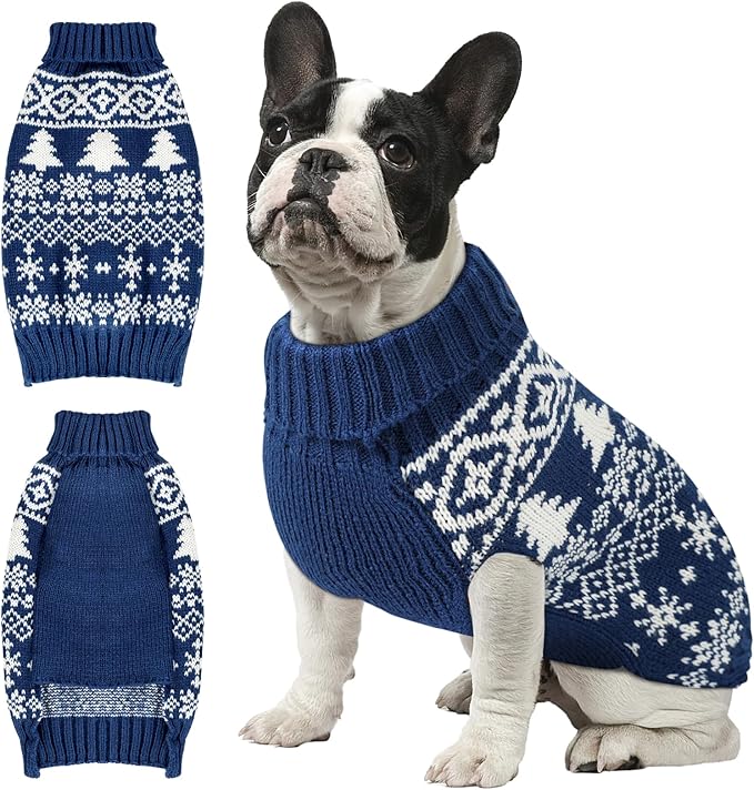 Christmas Dog Sweaters for Small Medium Large Dogs Girl, Soft Warm Pup Dogs Shirt, Turtleneck Double Knitting Collar for Outdoors Playing, Warm Dog Cat Clothes (Blue, S)
