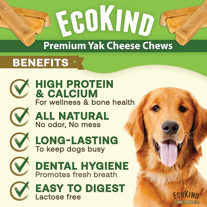 EcoKind Premium Gold Yak Cheese Himalayan Dog Chews, Healthy Dog Treats, Yak Chews for Small Dogs, All Natural, Long Lasting Dog Chew for Aggressive Chewers, High Protein Puppy Treat, Small - 8 Chews
