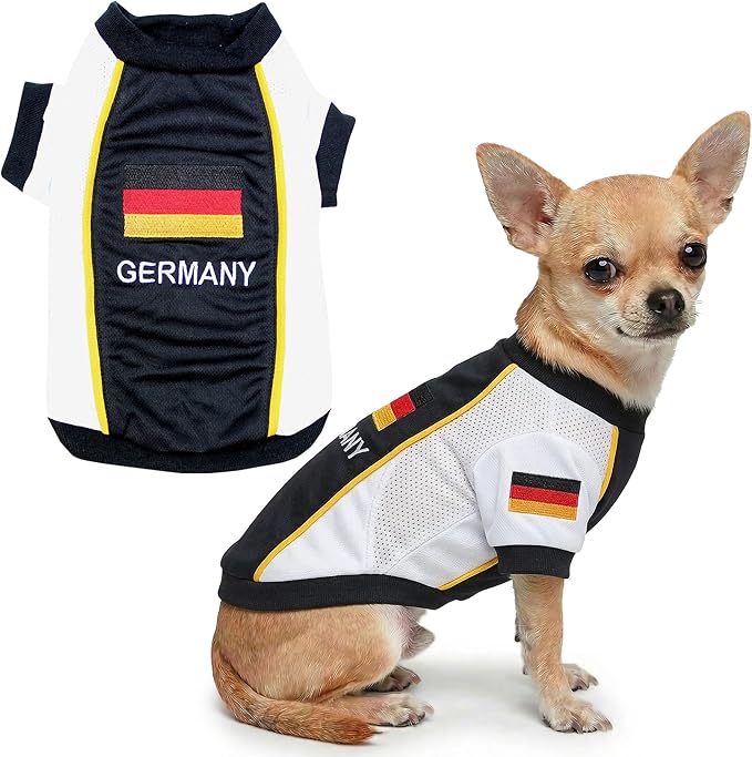 Parisian Pet Team Germany Dog Jersey - Breathable Mesh Puppy Football Jersey - Lightweight Stretch Sporty Dog Clothes - Summer Shirts for Small Dogs - Soccer Jersey for Dogs - Sportswear Pet Clothes