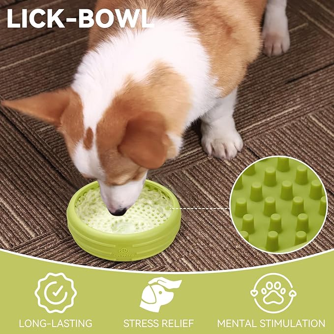 Dog Lick Bowl, Animire Freeze Lick Mat for Dogs, Non-Slip Slow Feeder Licking Bowl Enrichment Treat for Distraction Anxiety Relief, Food Grade Silicone, Dishwasher Safe(Green,XL)