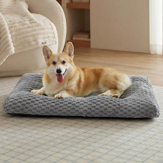 Bedsure Washable Dog Bed for Crate Large Sized Dog, Soft Fluffy Bubble Fleece Pet Bed Mat for Deep Sleep, Non-Slip and Machine Washable Kennel Sleeping Pad for Large Dogs, 35"x23"x3.5", Grey