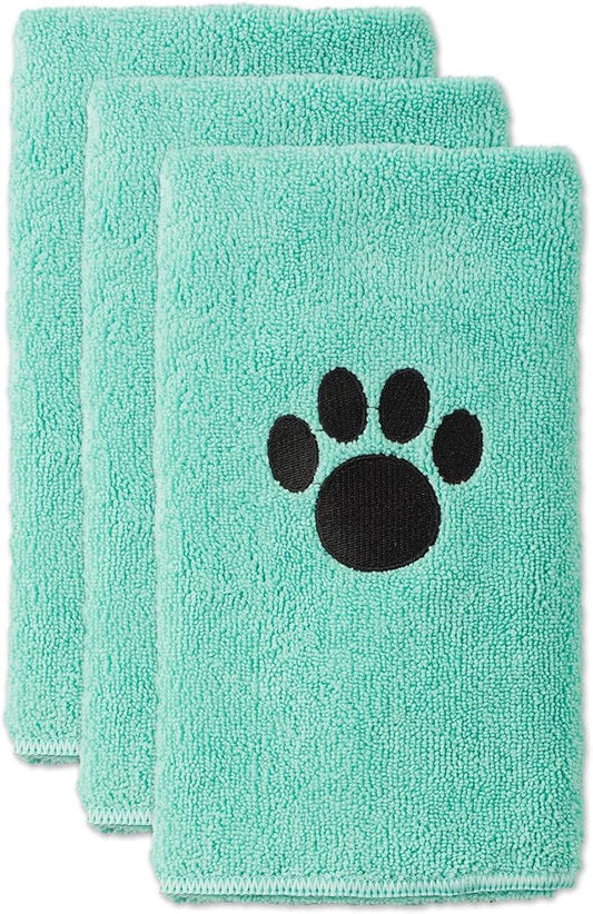 Bone Dry Pet Grooming, Embroidered Microfiber Towel Drying Collection, 15x30, Aqua