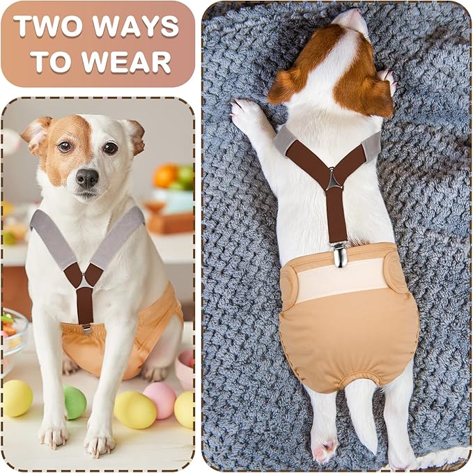 Saintrygo 2 Pcs Dog Suspenders for Diapers Female Male Belly Bands Canine Harness Keep Diaper on Your Pet for Small Medium and Large Dogs(Black, Brown,Large)