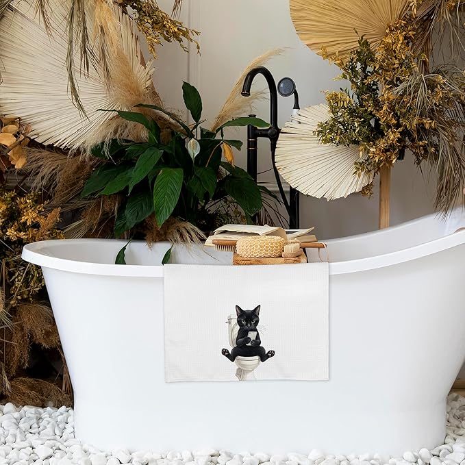 Black Cat Gifts Hand Towels, Cat Bathroom Decor, Funny Black Cats Hand Dish Tea Towel for Restroom Kitchen Toilet Decor, Cats Gifts for Women, 16x24 Inch