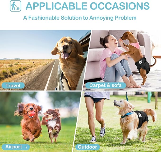 Avont 3 Pack Washable Female Dog Diapers, Premium Reusable Highly Absorbent Doggie Period Panties Durable Dog Diaper Cover -L 3 Black