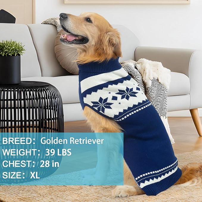 Mihachi Dog Sweater - Winter Coat Apparel Clothes with Colorful Stripes for Cold Weather, Navy Blue S
