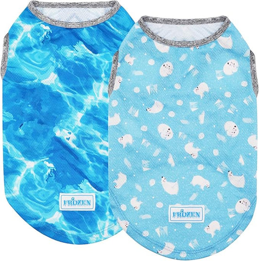 KYEESE 2Pack Dog Cooling Shirt, Breathable Dog Shirt for Small Dogs, Sun Protection Dogs Cooling Vest Tank Top, Lightweight Soft Sleeveless Summer Pet Clothes, Polar Bear+Ice, L