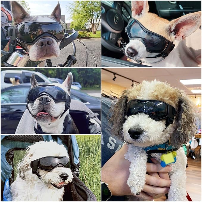NAMSAN Dog Goggles for Small to Medium Dogs, Dog Sunglasses UV Protection for Medium Dogs Outdoor Cycling Driving, Small Doggy Glasses Dog Eye Protection, Anti-Fog Windproof, Adjustable, Cool Black