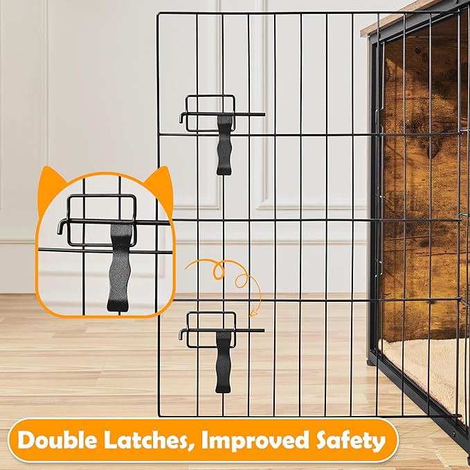 Yaheetech 40'' Dog Crate Furniture with Cushion Wooden Dog Crate with Double Doors/Adjustable Feet Side End Table for Small/Medium Dogs
