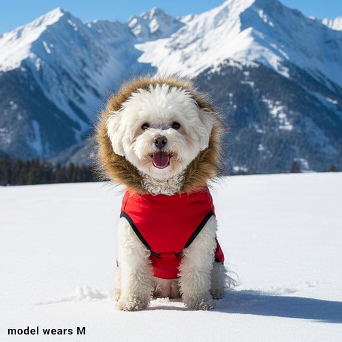 PAWNISAW Dog Winter Coat with Harness Built in, Warm Thick Plush Hooded Dog Snow Jacket for Cold Weather, Windproof Reflective Pet Clothes Outfit for Small, Medium, Large, XL & XXL Dogs Outdoor
