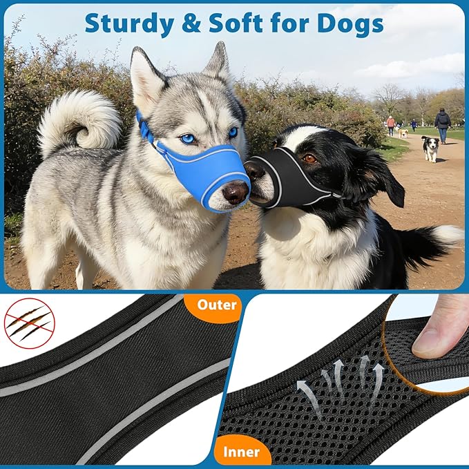 LUCKYPAW Dog Muzzle for Small Medium Large Dog Labrador Golden Retriever German Shepherd, Soft Oxford Cloth Muzzle to Prevent Biting Chewing for Training Grooming with Buckle Reflective Strip(Black,S)