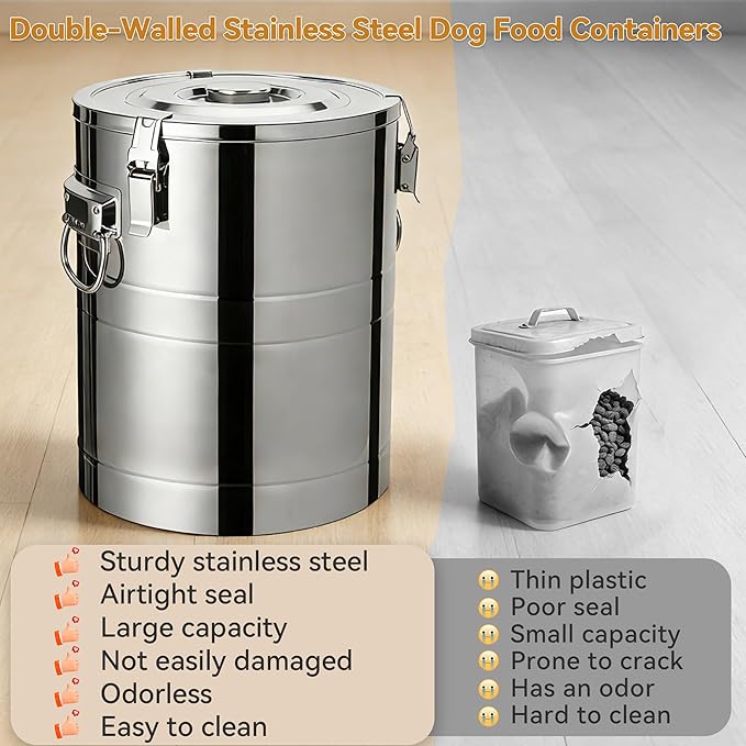 Newget 45 Lbs Stainless Steel Dog Food Storage Container, Large Airtight Pet Food Storage Bin with Lid to Keep Fresh, Metal Container with Scoop for Dog, Cat, Bird Seed, Rice, Grain & Kitchen Pantry