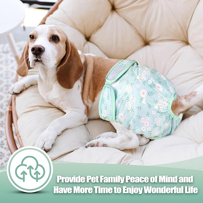 wegreeco Washable Female Dog Diapers Highly Absorbent Reusable Diapers for Dog in Heat Period, 3 Pack (Chrysanthemum, Medium)