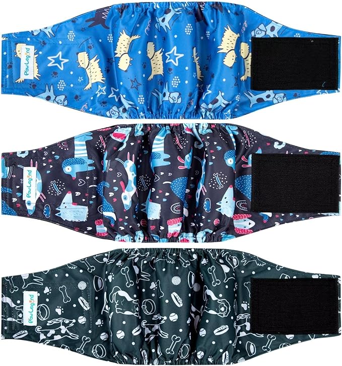 Paw Legend Washable Dogs Diapers Male Dog Belly Bands for Male Dogs Diapers Reusable Puppy & Doggie Diapers Male (3 Pack, Medium)