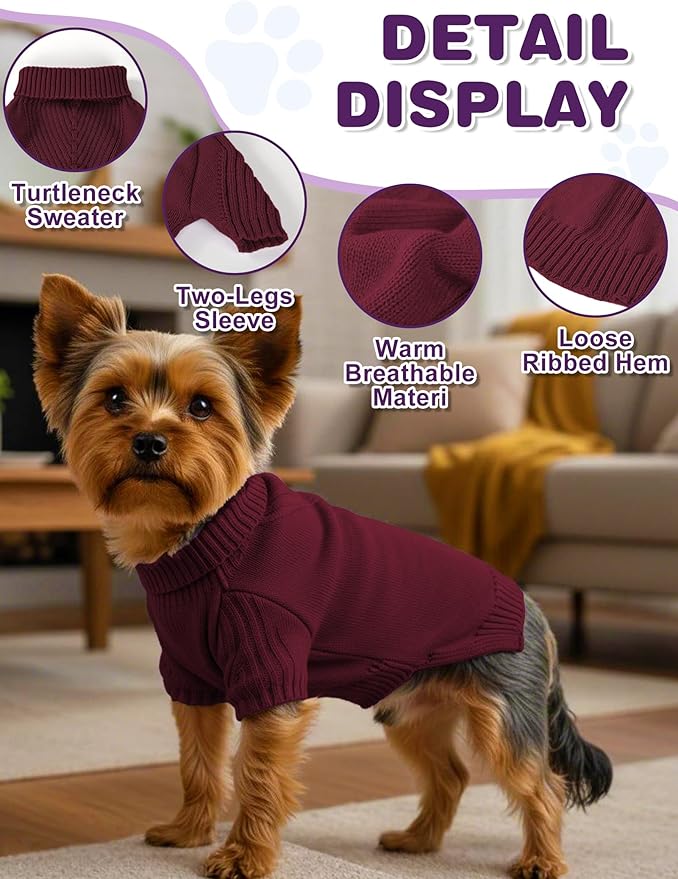 Dog Sweaters for Small Medium Large Dog, Classic Turtleneck Pet Clothes Warm Thermal Doggy Winter Coat, Thick Double Knitting Collar Pullover Cold Weather Puppy Jacket for Indoor & Outdoor Wear
