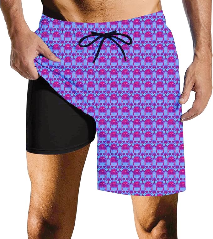 Mens Swim Trunks with Compression Liner Quick Dry Zipper Pocket Bathing
