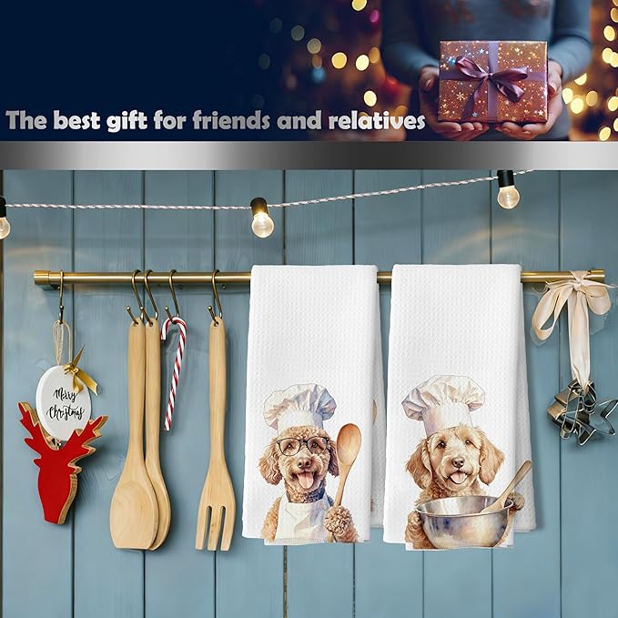 Funny Chef Goldendoodle Kitchen Dish Towels, Golden Doodle Gifts Women, Goldendoodle Gifts Decorative Hand Tea Towels for Kitchen, 16x24 Inches Set of 2