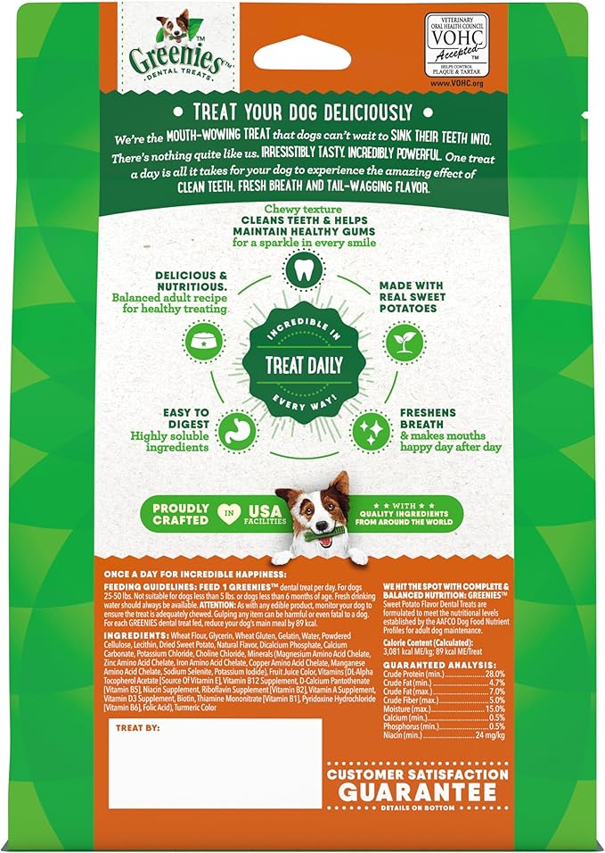 Greenies Veterinarian-Recommended Natural Dental Dog Treats, Dental Chews for Dogs, Regular Size, Sweet Potato Flavor, 12 oz. Pack, 12 Count