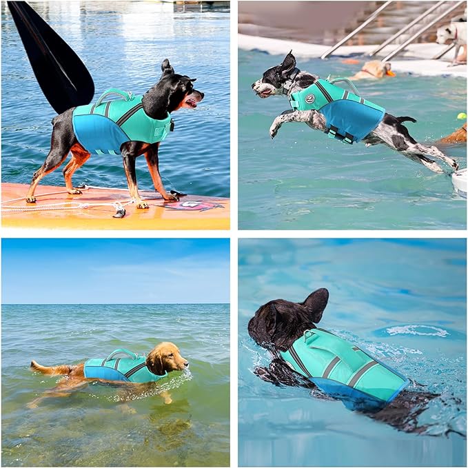 Mklhgty Dog Life Jacket for Swimming & Boating, Ripstop Safety Vest with Rescue Handle, High Buoyancy Preserver for Small Medium Large Dogs