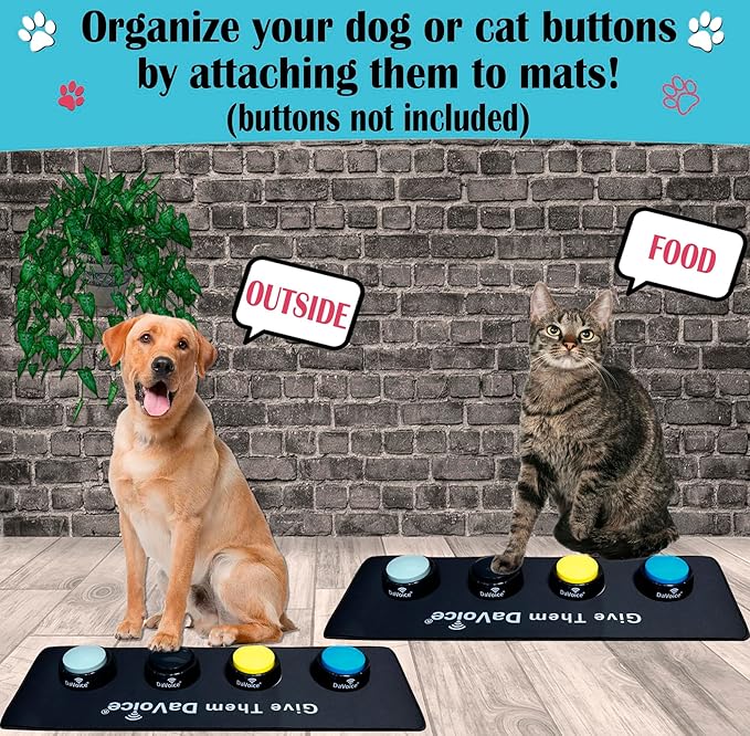 DaVoice Dog Communication Buttons Mat & 36 Adhesive Dots (8 Circles) Pet Talking Buttons Training Mat, Dog Word Buttons Training Mat, Dog Buttons for Communication Board (2 Mats, Buttons Not Included)