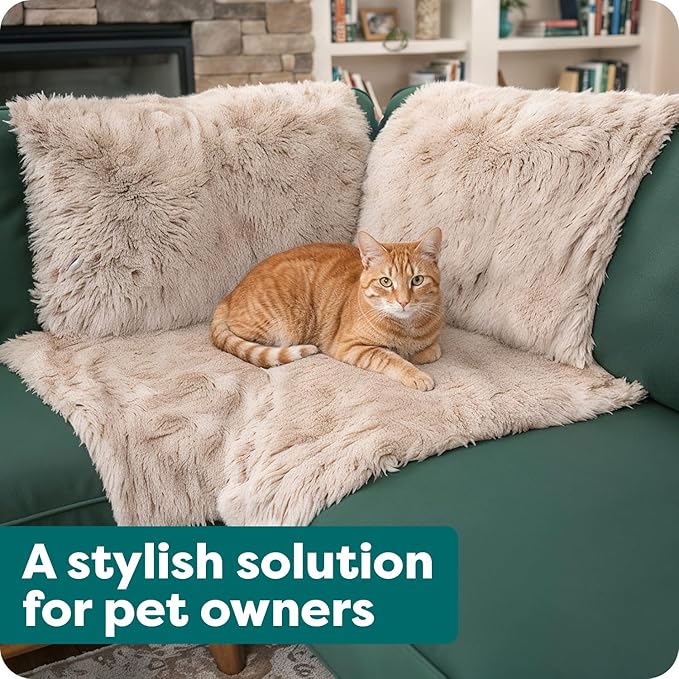 Furhaven Corner Cushion Seat Cover for Dogs & Cats, Washable, For Couches, Sectional Sofas, & L Shaped Couches - Snuggle Spot Shaggy Long Faux Fur Corner Throw - Taupe, One Size