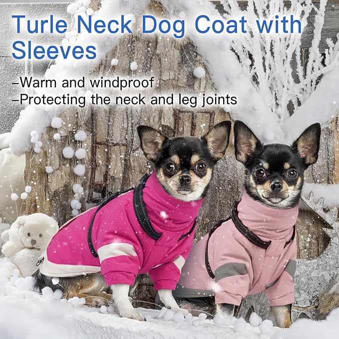 Turtleneck with Sleeves Dog Coats for Medium Dogs-L| Jackets with Reflective Harness Built in,Water-Repellent & Windproof Snowsuit,Soft Warm Lining for Beagle Cold Protection(Light Pink)