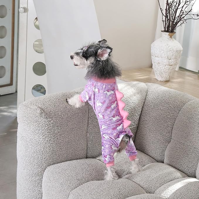 CuteBone Dinosaur Costume Dog Pajamas, Stretchy Spandex Crystal Velvet Sleepwear Coat for Small Dogs, Soft & Warm Pet Outfit Clothes for Cold Weather, Cozy Pullover Design COSP11XL