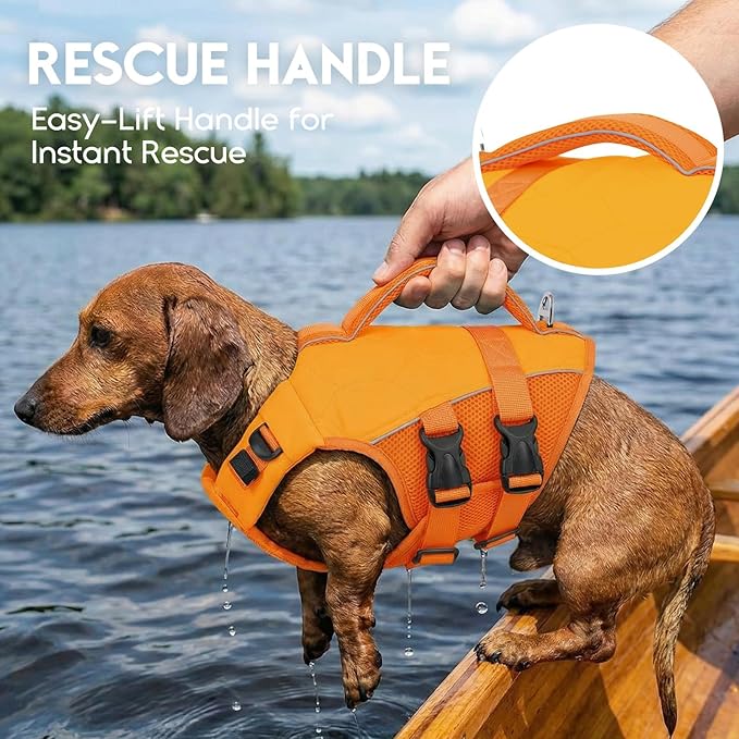 ASENKU Dog Life Jacket, High-Buoyancy Reflective Dog Swimming Vest with Durable Handles for Small/Medium/Large Dogs - Pool, Beach, Boating (Orange, S)