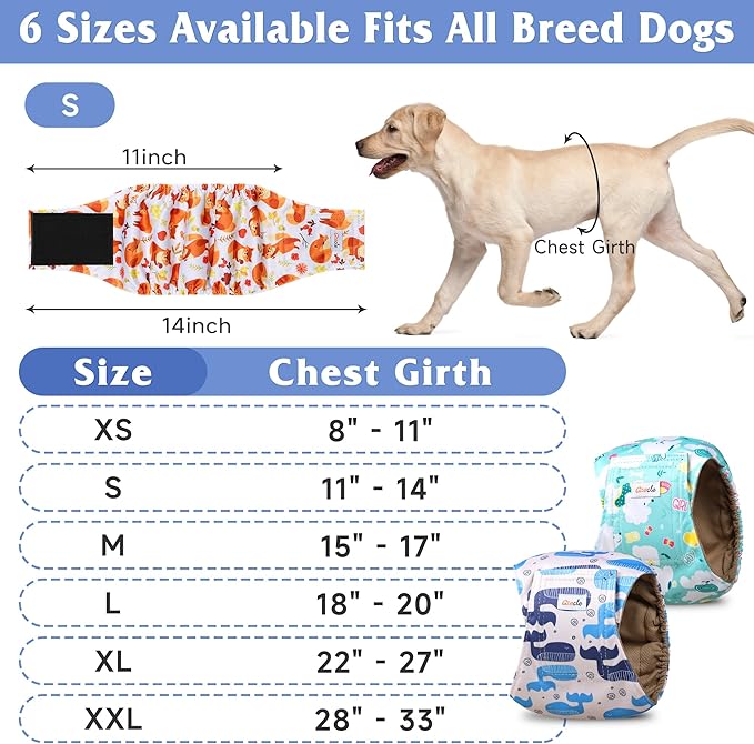 5 Pack Dog Diapers Male Reusable, Premium Belly Bands for Dogs, High Absorbing Male Dog Pee Wraps for Doggie in Incontinence or Excitable Urination,Squirrel L