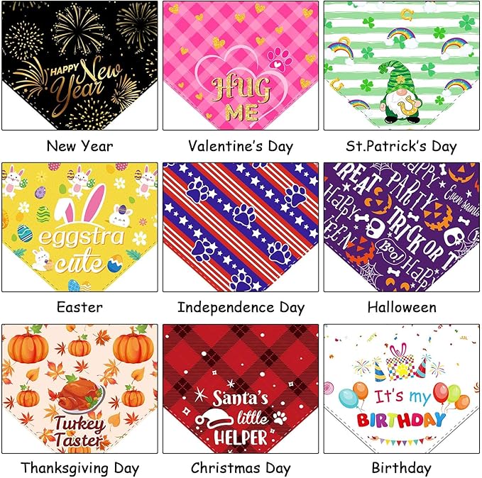 Weewooday 9 Pcs Holiday Dog Bandanas Easter Bandanas Patriotic Birthday Scarf Adjustable Large Pet Washable Scarves for Large Dog Supply(Fresh Pattern)
