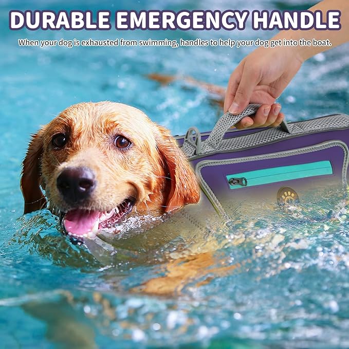 Dog Swimming Vest with D-Ring, Lightweight Dog Life Vests for Boating, Reflective Dogs Lifejackets Swimsuit Neoprene Pet Life Jacket with Rescue Handle for Small Medium Dogs (Purple, S)