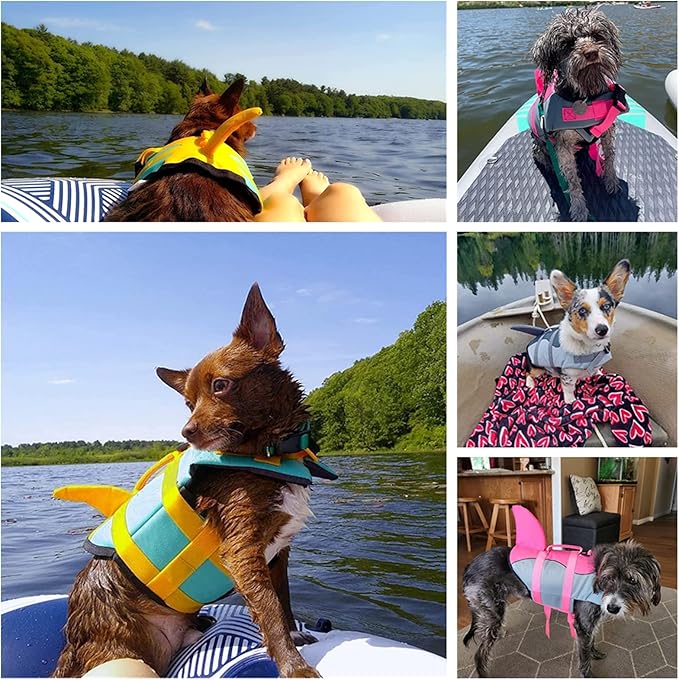 Dogcheer Dog Life Jacket Shark, Ripstop Dog Life Vest for Swimming Boating with Reflective Stripes & Rescue Handle, High Buoyancy Pet PFD Swim Vest for Small Medium Large Dogs - Camo Blue, XS