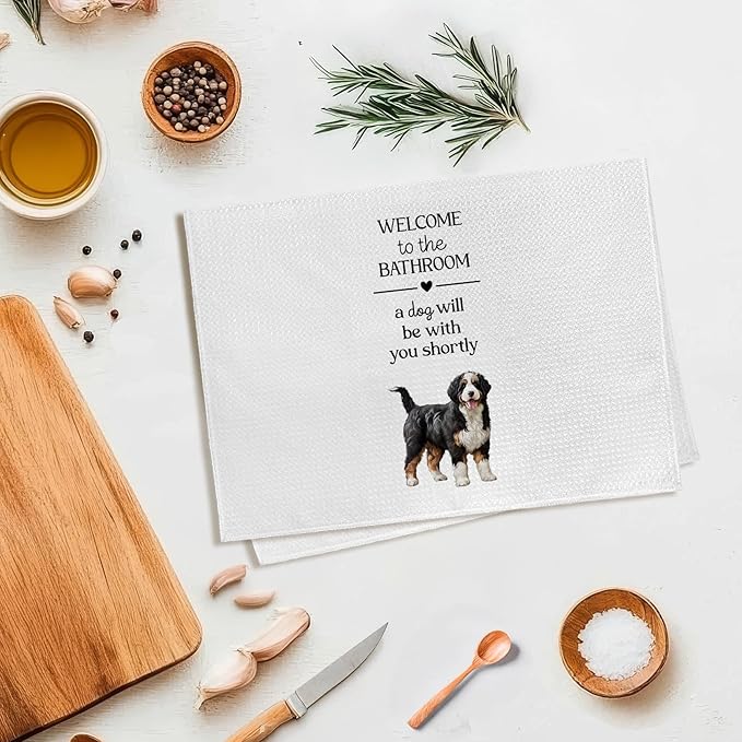 Funny Bernedoodle Dog Hand Towels, Bernedoodle Gifts for Owners Women Hand Towel, A Dog Will Be with You Shortly Decorative Towel Bath Towel for Bathroom, Funny Dogs Bathroom Decor, 16x24in