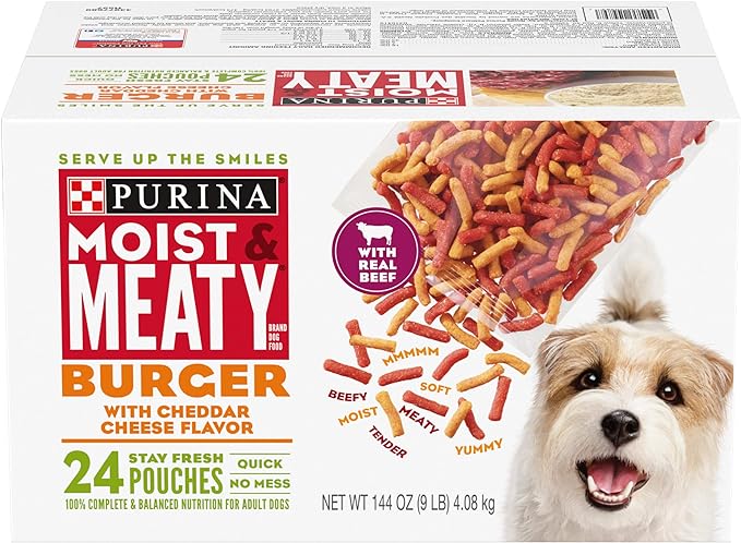 Purina Moist & Meaty Dry Dog Food, Burger with Cheddar Cheese Flavor - 24 ct. Pouch