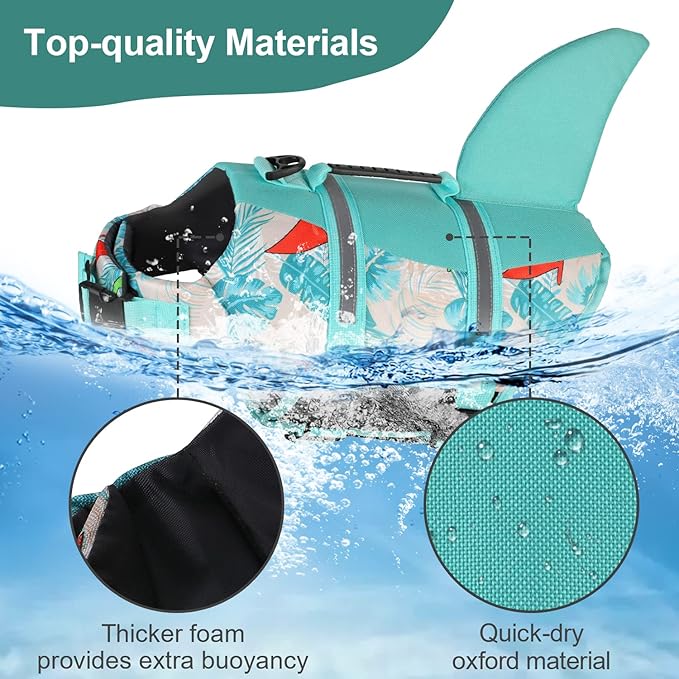 Fragralley Shark Dog Life Jacket, Adjustable Dog Life Vest with Shark Fin, Suit for Small Medium Large Dog Life Vest for Swimming, Boating, Pool, Beach