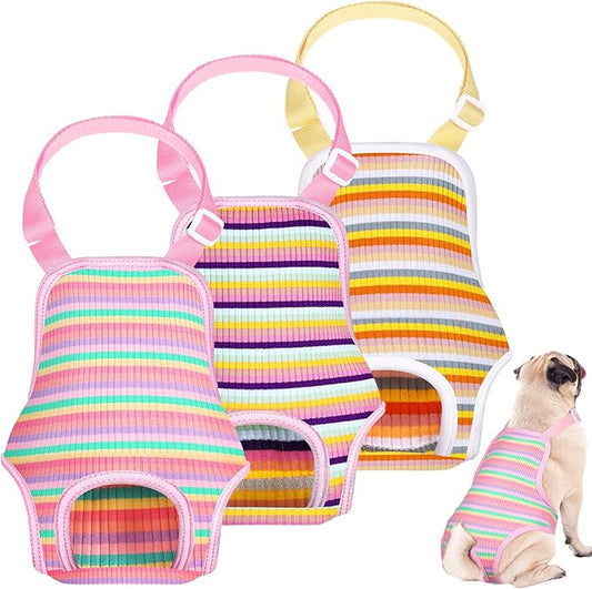 Nuanchu 3 Pcs Female Dog Diaper Sanitary Panties with Adjustable Suspender, Washable Reusable Doggie Diapers for Small Medium Large Dog in Heat Period Menstrual Pet Cats Ducks(Rainbow Pattern,XL)